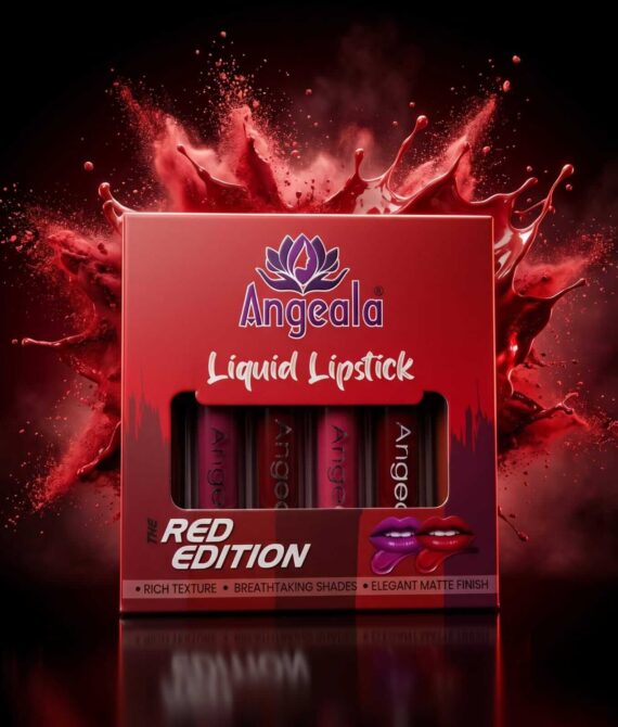 Angeala Red Liquid Lipstick Kit – 4 Premium Matte Shades Kit | Highly Pigmented, Long-Lasting & Smudge-Proof Lip Colors